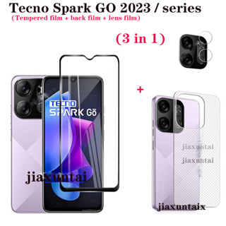 3-in-1 กระจกนิรภัยกันรอยหน้าจอ Tecno Spark GO 2023 Spark 10 8P 8T 8C Pova 4 3 2 Tecno Spark GO 2023 ฟิล์มกล้อง ฟิล์มด้านหลัง