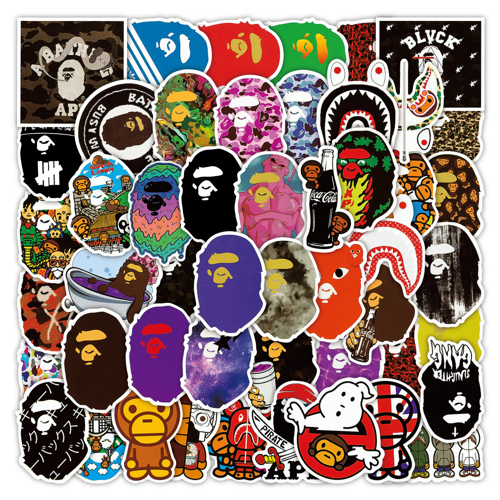 BAPE ยี่ห้อ A Bathing Ape สติกเกอร์ 50 ชิ้นสัตว์สติกเกอร์กันน้ําสําหรับเคสโทรศัพท์แล็ปท็อปส่วนบุคคลโรงเรียน
