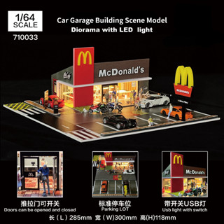 โมเดลรถยนต์ไดโอราม่า สเกล 1:64 มีไฟ LED โมเดลตึกถนนเมือง McDonalds Lawson 711 ของเล่น ของขวัญ สําหรับสะสม