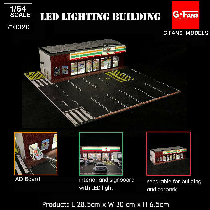โมเดลรถยนต์ไดโอราม่า สเกล 1:64 มีไฟ LED โมเดลตึกถนนเมือง McDonald's Lawson 711 ของเล่น ของขวัญ สําหรับสะสม - รูปที่ 3