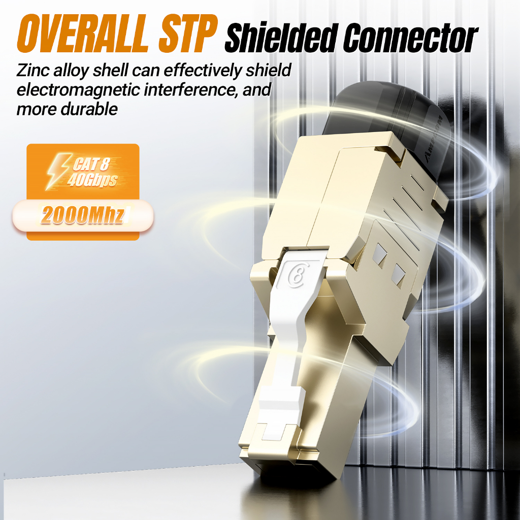 AMPCOM ตัวต่อ RJ45 ปลั๊กโมดูล, CAT8 CAT7A CAT7 CAT6A CAT6 STP ตัวต่อเครือข่าย ตัวต่อโมดูลที่ใช้งานได้โดยไม่ต้องใช้เครื่องมือ ปลั๊กอีเทอร์เน็ต ตัวต่อเครือข่ายอินเทอร์เน็ตที่ใช้งานได้โดยไม่ต้องใช้เครื่องมือ