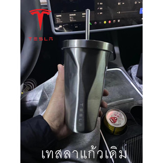 【คลังสินค้า】Tesla model3/Y แก้วกาแฟสเตนเลส 304 500 มล. พร้อมหลอดดูดน้ํา ประดับเพชร ของขวัญ