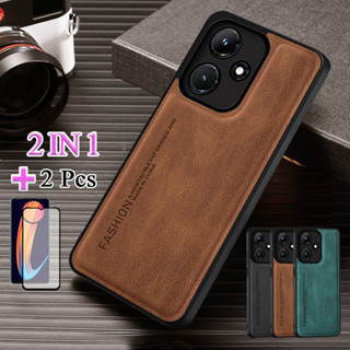 2 IN 1 เคสโทรศัพท์หนัง หรูหรา พร้อมตัวป้องกันหน้าจอเซรามิค ทรงโค้ง สําหรับ Infinix Hot 30i