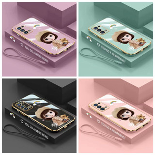 เคส Realme C55 2023 C30 C30s C33 C35 C1 10 4G ตรงขอบชุบ 90° สาวการ์ตูนป้องกันเลนส์เคสโทรศัพท์