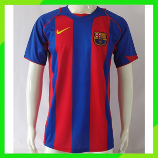 เสื้อกีฬาแขนสั้น ลายทีมชาติฟุตบอล Barcelona 2004/2005 ชุดเหย้า สไตล์เรโทร