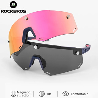 ROCKBROS Cycling Shades 2 In 1 Magnetic Changeable HD Lens Bicycle Sunglasses Unisex MTB Polarized Goggles Large Frameless Anti-UV Cycling Eyewear