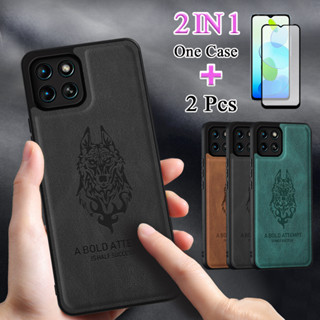 2 IN 1 สําหรับ Infinix Smart 6 HD เคสโทรศัพท์หนัง หรูหรา พร้อมฟิล์มนิรภัย แบบโค้ง