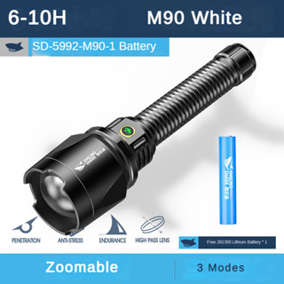 Smiling Shark ไฟฉาย Led M90 15000 Lumens สว่างมาก 3 โหมด ชาร์จ USB ซูมได้ สําหรับเดินป่า ตกปลา ฉุกเฉิน