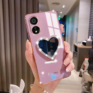 เคส OPPO Reno 8T A78 5G A57 A77 2022 A16 A53 A15 A15S A92 A52 เคสโทรศัพท์มือถือกระจก รูปหัวใจ สําหรับ