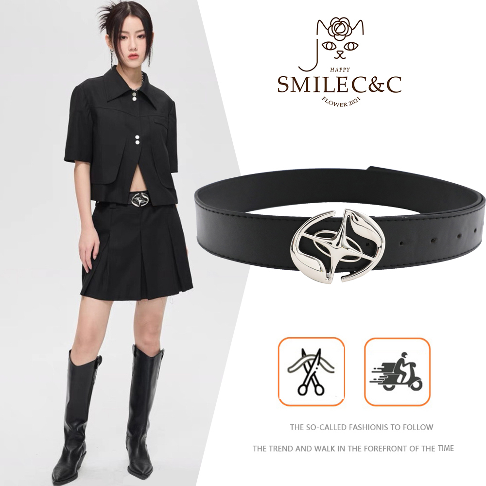 SmileFairyCC 【COD & พร้อมส่ง】 เข็มขัดหนังเทียม ชุบเงิน ลายดาว พร้อมหัวเข็มขัด สําหรับผู้หญิง และผู้ชาย