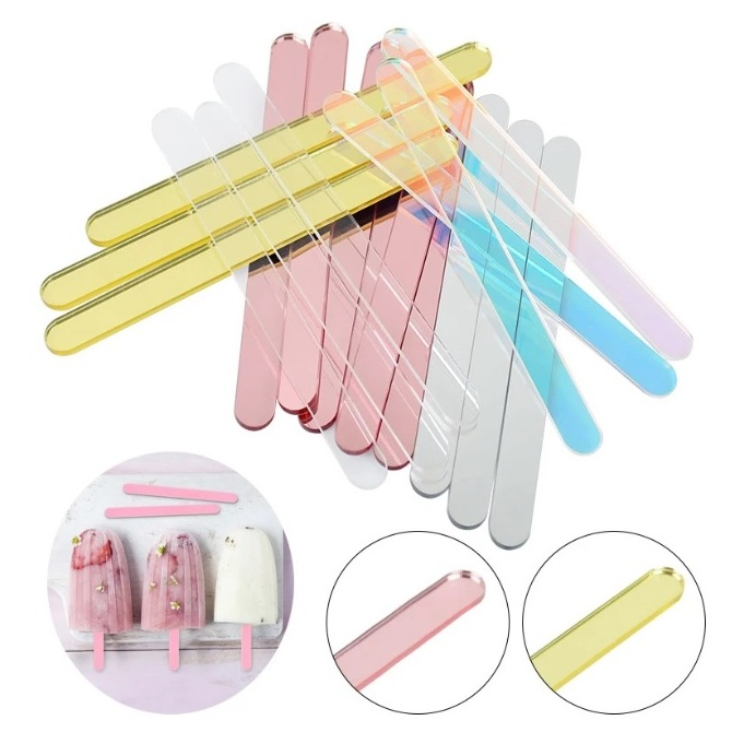 [สินค้าพร้อม] Acrylic  Cakesicle Ice Cream Sticks อะคริลิ cakesicle ไอศครีมแท่งนํากลับมาใช้ใหม่ได้โปร่งใสสีไอติมแท่ง (6 หรือ 12 ชิ้น / แพ็ค)