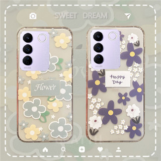 ใหม่ เคสโทรศัพท์ VIVOV27 มือถือแบบนิ่ม ใส กันกระแทก ลายดอกไม้ สีเขียว สีฟ้า แฟชั่น สําหรับ Vivo V27 5G V27e V25 PRO 5G V25e Y02 Y02S Y77 5G วีโว่V27 VivoV25e