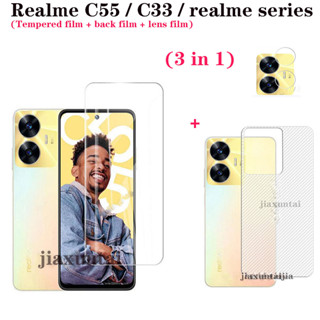 3in1 Realme C55 C35 C25 C25Y C15 C12 C11 ฟิล์มกระจกนิรภัยกันรอยหน้าจอ กันแอบมอง Realme C33 Realme C30 ฟิล์มเซรามิค และฟิล์มด้านหลัง Realme C35 ฟิล์มป้องกันหน้าจอ + ฟิล์มเลนส์ + ฟิล์มด้านหลัง