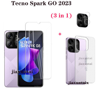 3-in-1 กระจกนิรภัยกันรอยหน้าจอ Tecno Spark GO 2023 Spark 10 8P 8T 8C Pova 4 3 2 Tecno Spark GO 2023 ฟิล์มกล้อง ฟิล์มด้านหลัง