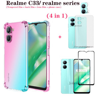 (4IN1) Realme C33 C35 C55 C30 C25 C25Y C15 C12 เคสโทรศัพท์ กันตกสี่มุม + ฟิล์มกระจกนิรภัย + ฟิล์มด้านหลังคาร์บอนไฟเบอร์ + ฟิล์มเลนส์