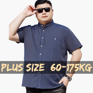 【Plus Size】เสื้อเชิ้ตแขนสั้น คอแมนดาริน ลายทาง ทรงหลวม โอเวอร์ไซซ์ 60-175 กก. แฟชั่นสําหรับผู้ชาย