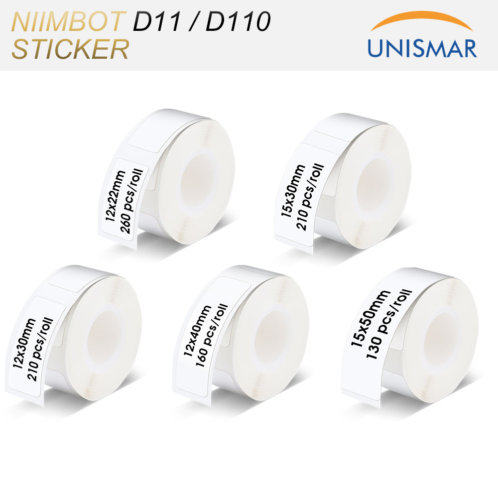 Niimbot ม้วนกระดาษสติกเกอร์ฉลาก D101 D110 D11 กันน้ํา มีกาวในตัว ขนาดเล็ก พกพาง่าย สีขาว สําหรับเครื่องพิมพ์ฉลาก 1 ม้วน