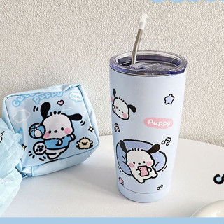 Ohaya Pochacco แก้วกาแฟสเตนเลส 600 มล. พร้อมหลอดดูดน้ํา 600 มล.