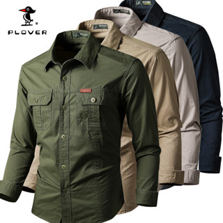 PLOVER เสื้อเชิ้ตแขนยาวผู้ชาย M-6XL หลายรูปแบบของผู้ชายกองกำลังพิเศษตำรวจต่อสู้ยุทธวิธีเสื้อผ้าฝ้าย 100% สบายระบายอากาศดูดซับเหงื่อ