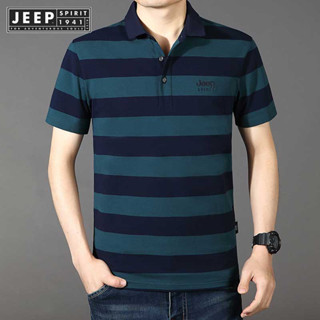 Jeep SPIRIT 1941 ESTD เสื้อยืดโปโล แขนสั้น ลายทาง ขนาดใหญ่ สําหรับผู้ชาย