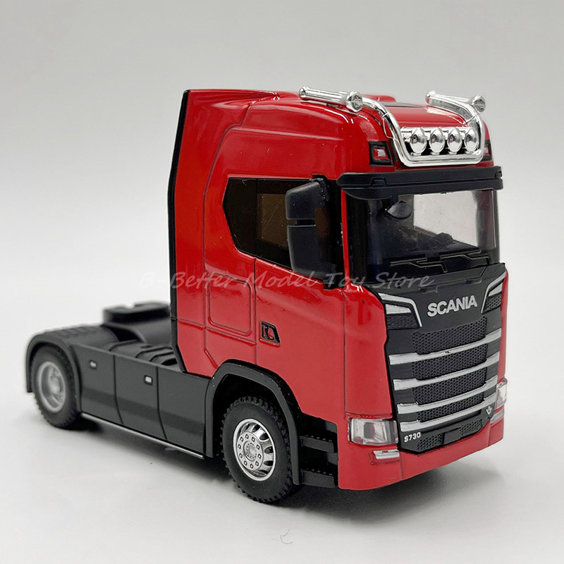 โมเดลรถบรรทุกโลหะ 1:50 Diecast Scania S730 Semi-Trailer Tractor ขนาดเล็ก พร้อมเสียง และไฟ