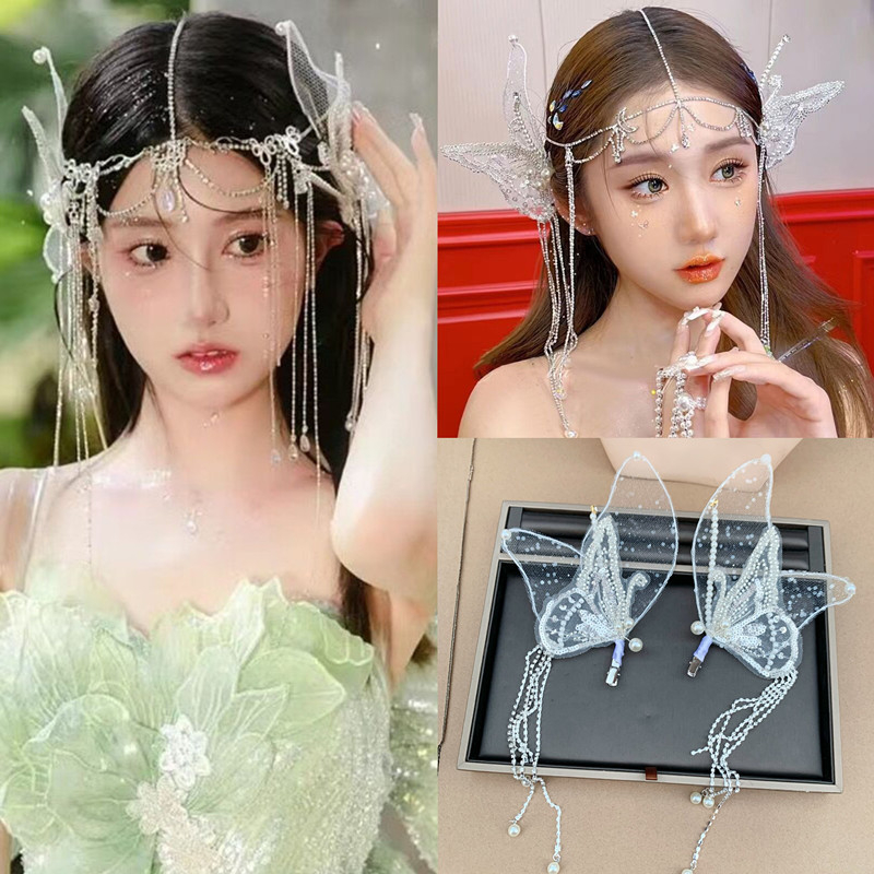 [Beautiful Magpie] ใหม่ กิ๊บติดผม รูปปีกผีเสื้อ ประดับพู่ สวยงาม สไตล์เกาหลี เครื่องประดับ สําหรับเจ้าสาว ถ่ายรูป คอสเพลย์
