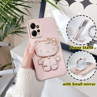 เคส Redmi Note 12 เคส Redmi Note 11 10 12 Pro 5G เคส Redmi Note 10S 11S 10 5G เคสหรูหรา กระจกแต่งหน้า Hello Kitty เคสโทรศัพท์ TPU นิ่ม กันกระแทก พร้อมขาตั้ง