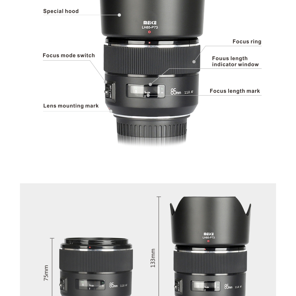 Meike เลนส์โฟกัสอัตโนมัติ 85 มม. F/1.8 สําหรับกล้องดิจิทัล SLR Canon EOS EF Mount