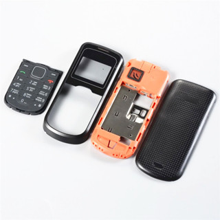 Nokia 1202 ฝาครอบเคส แบบเต็ม กรอบด้านหน้า + ฝาหลังแบตเตอรี่ + ปุ่มกดภาษาอังกฤษ (พร้อมโลโก้)