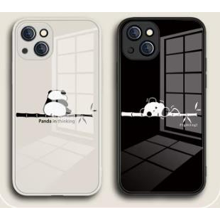 เคสโทรศัพท์มือถือแบบแก้ว ลายแพนด้า หรูหรา สําหรับ iPhone 13 14 pro max 12 mini 8 plus 7 6 6s 11 12 13 mini XR XS max