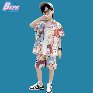 Bxpb- ชุดเสื้อเชิ้ตลําลอง ผ้าเรยอน ลายดอกไม้ และกางเกง ทรงหลวม ใส่สบาย สไตล์เกาหลี สําหรับเด็ก 120-170