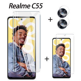 3in1 Realme C55 ฟิล์มกระจกนิรภัย แบบเต็มจอ + ตัวป้องกันเลนส์กล้อง + ฟิล์มกระจกใส