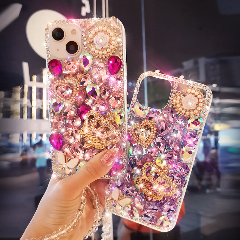 ปลอก Vivo V60 Lite 5G V50 V40 V30 Pro V30e V29 V29e V27 V27e V25 V25e V23 V23e Luxury Crown Heart เพชรคริสตัลเคสโทรศัพท์พร้อมโซ่