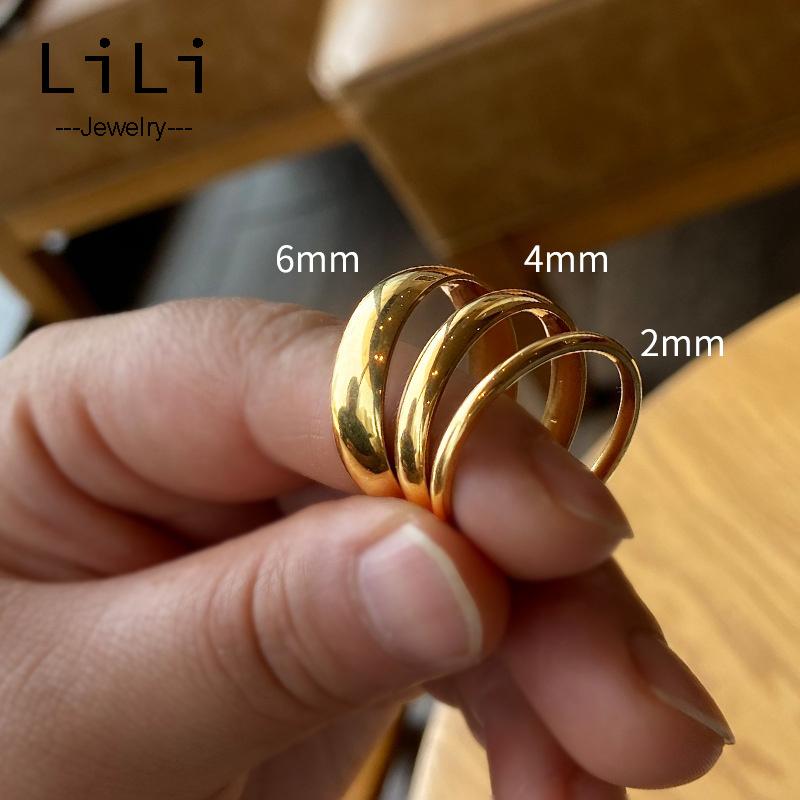 LiLi 18K Gold 2/4/6 มม.แหวนสแตนเลส Cincin Perempuan Emas Non-Fade Smooth แหวนสําหรับผู้หญิงคู่เครื่องประดับ