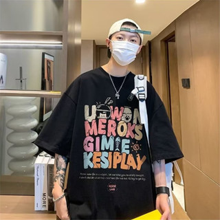 เสื้อยืดลําลอง แขนสั้น คอกลม พิมพ์ลายกราฟฟิติตัวอักษร ทรงหลวม สไตล์เกาหลี เหมาะกับฤดูร้อน สําหรับผู้ชาย และผู้หญิง