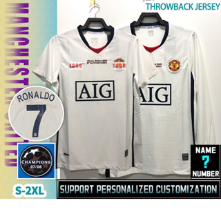 เสื้อยืดแขนสั้น ลายทีมชาติฟุตบอล United Away 08 09 [Vintage Version] แชมเปียนส์ลีก สีขาว คุณภาพสูง ไซซ์ S-2XL