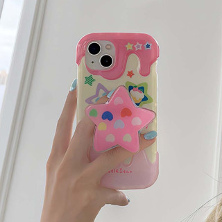 เคสโทรศัพท์มือถือแบบนิ่ม กันกระแทก ลายไอศกรีม ดาวน่ารัก 3D พร้อมที่ตั้งวาง เรียบง่าย หรูหรา สําหรับ iPhone 13PROMAX 14PROMAX 11 12PROMAX 12 12PRO 13 13PRO 14 14PRO