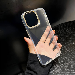 MFD Metal Lens Frame Phone Case For iPhone 14 14pro 14promax 11 12 13promax Hd transparent shock-proof hard case Simple Style