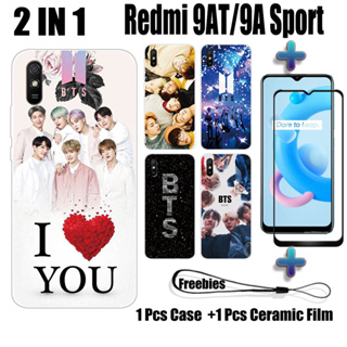 2 IN 1 เคสโทรศัพท์มือถือ เซรามิค กันรอยหน้าจอ ทรงโค้ง ลาย BTS สําหรับ Redmi 9AT 9A