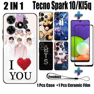 2 IN 1 เคสโทรศัพท์มือถือ เซรามิค กันรอยหน้าจอ ทรงโค้ง ลาย BTS สําหรับ Tecno Spark 10 KI5q