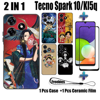 2 IN 1 เคสโทรศัพท์มือถือ เซรามิค กันรอยหน้าจอ ทรงโค้ง ลาย One Piece สําหรับ Tecno Spark 10 KI5q