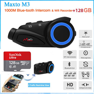 Maxto m3 Motorcycle Camera 1000m Waterproof Camera Intercom เลนส์มุมกว้างกันน้ํา 1080p Camera 6 riders อินเตอร์คอมบลูทูธ fm