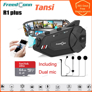 Freedconn R1 Plus Motorcycle Camera Bluetooth Headset ไมค์คู่ กล้องมอเตอร์ไซค์ บลูทูธ 5.0 กลุ่มรถจักรยานยนต์ อินเตอร์คอม HD 1080P วิดีโอ FM Wifi 6 ไรเดอร์ หมวกกันน็อค ชุดหูฟังอินเตอร์โฟน