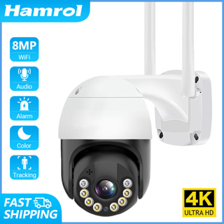 Hamrol กล้องวงจรปิดไร้สาย 8MP 4K 5MP PTZ WiFi 3MP 1080P มองเห็นกลางคืน ซูม 5X ตรวจจับการเคลื่อนไหวอัตโนมัติ