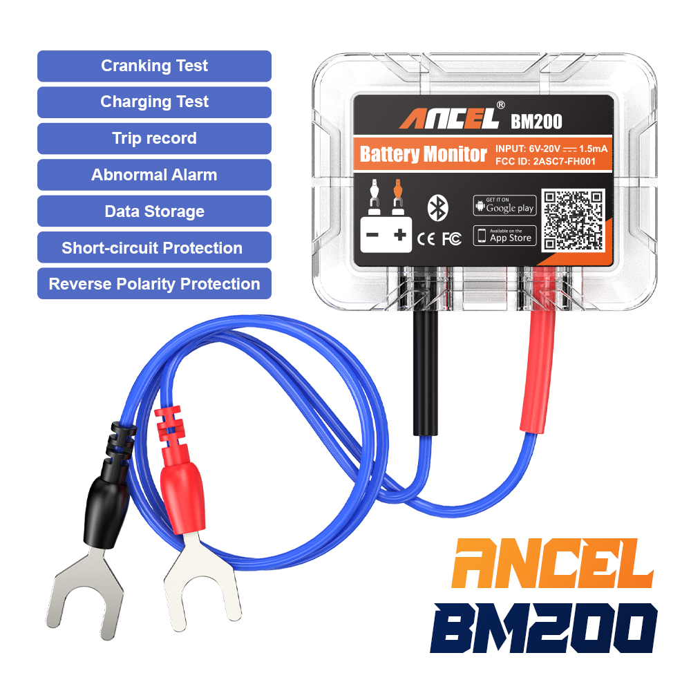 Ancel BM200 เครื่องทดสอบแบตเตอรี่รถยนต์ บลูทูธ ไร้สาย 12V รองรับจอมอนิเตอร์รถยนต์ 4 ตัว