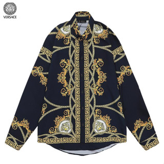 Versace เสื้อเชิ้ตแขนยาว คอพับ ผ้าฝ้าย พิมพ์ลาย แฟชั่นสําหรับผู้ชาย และผู้หญิง