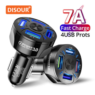 Disour อะแดปเตอร์ชาร์จโทรศัพท์มือถือ 4 พอร์ต USB 48W 7A ชาร์จเร็ว สําหรับ iPhone Android ในรถยนต์