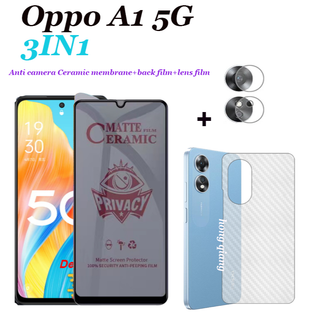 3in1 Oppo A1 5G ฟิล์มกระจกนิรภัย ป้องกันการแอบมอง Oppo A17/A17K ฟิล์มเซรามิค และฟิล์มด้านหลัง Oppo A16/16S/A15/A15S/A16K ฟิล์มกันรอยหน้าจอ + ฟิล์มเลนส์ + ฟิล์มด้านหลัง