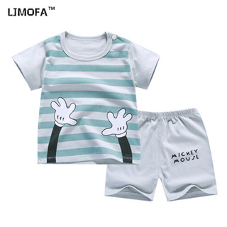 LJMOFA KIDS เสื้อยืดลําลอง แขนสั้น กางเกงขาสั้น ผ้าฝ้ายแท้ ลายการ์ตูน แฟชั่นฤดูร้อน สําหรับเด็กผู้ชาย ผู้หญิง อายุ 1-5 ปี 2 ชิ้น