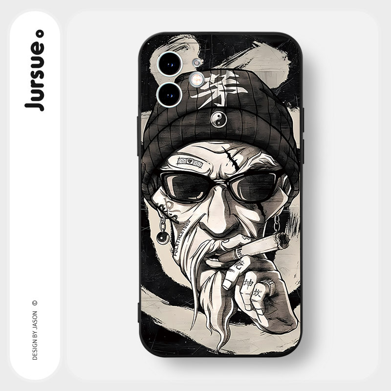 JURSUE เคสไอโฟน เคสซิลิโคนนุ่มกันกระแทกน่ารักตลก เคสโทรศัพท์ สีดำ Compatible for iPhone 16 15 14 13 12 11 Pro Max SE 2020 X XR XS 8 7 Plus พลัส Y3412